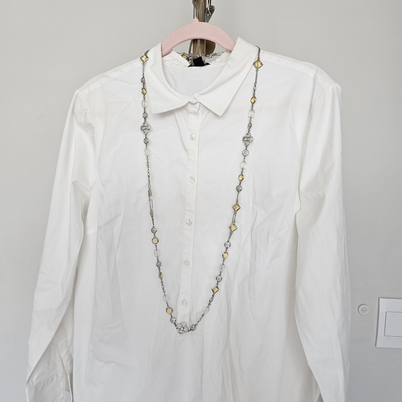 Ann Taylor White Collared Shirt Dress w/Orange HemlinCotton Blend Career Casual - Picture 11 of 15
